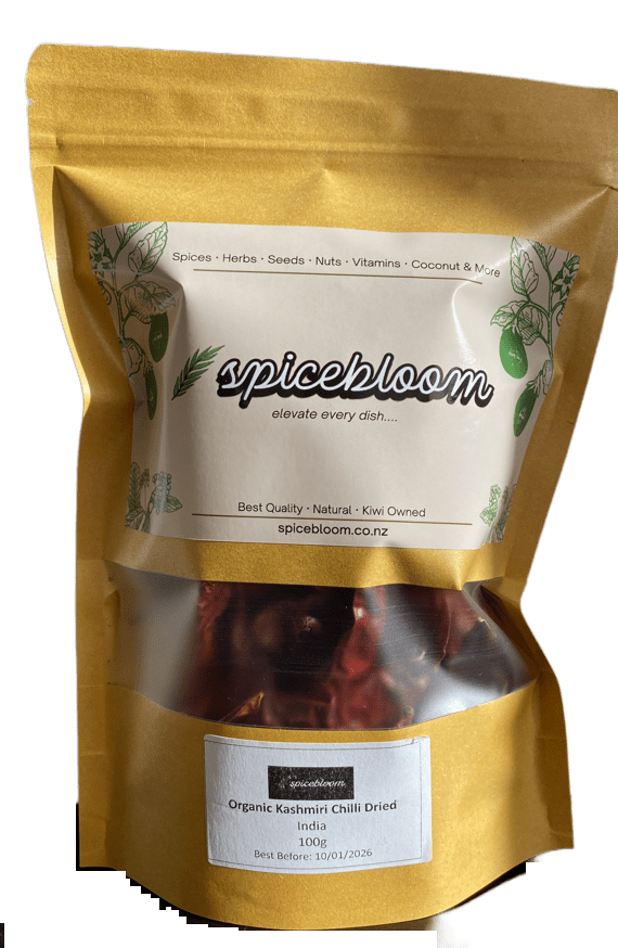 Organic Kashmiri Chilli Dried Whole β 50g, 100g, 500g | SpiceBloom - Spice Bloom