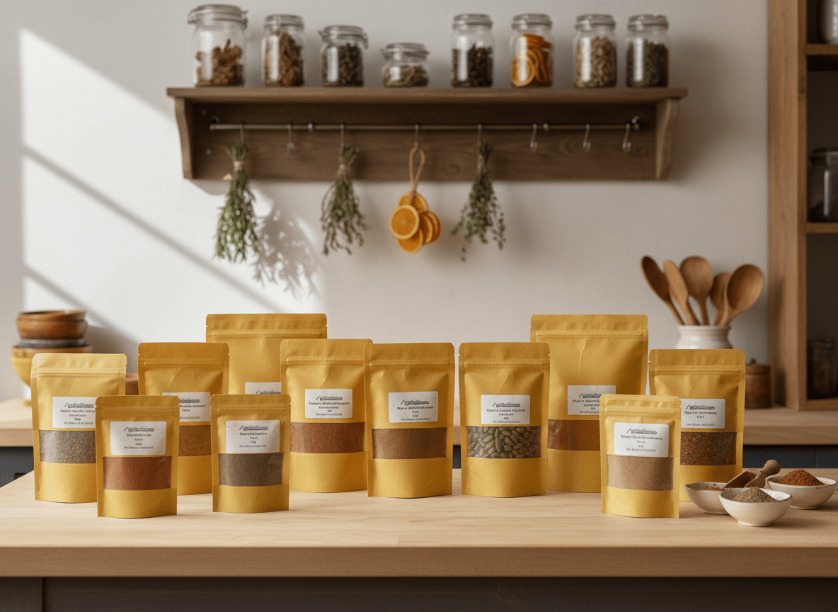 Organic Spices from spicebloom on a nice kitchen shelf