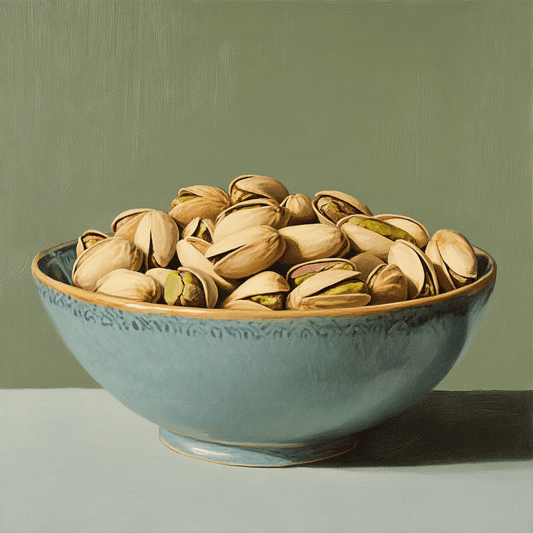 SpiceBloom's premium California pistachios in the shell, perfectly roasted and lightly salted for a healthy, savoury snack.