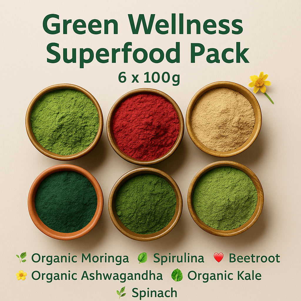 Green Wellness Superfood Pack – Moringa, Spirulina, Beetroot, Ashwagandha, Kale & Spinach | 6 x 100g | SpiceBloom NZ - Spice Bloom
