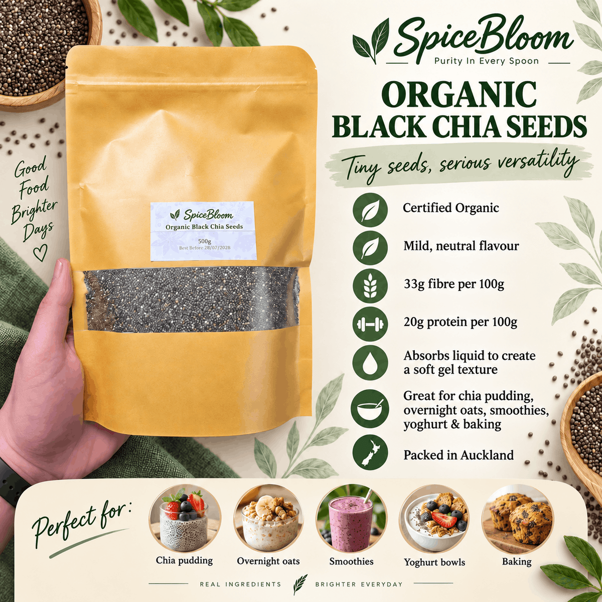 Organic Black Chia Seeds | Best Price in NZ | SpiceBloom - Spice Bloom