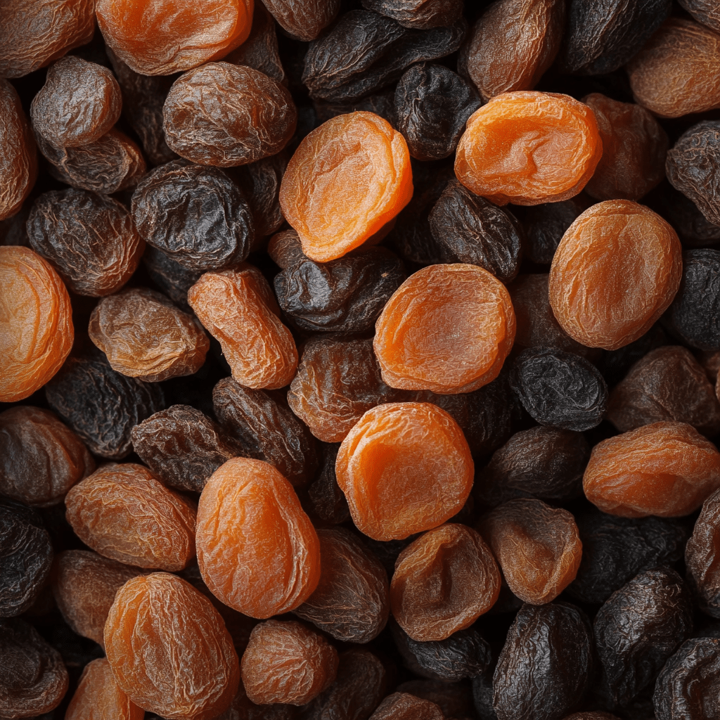 A pile of SpiceBloom's naturally dark organic dried apricots, showcasing their soft and chewy texture, perfect for healthy snacking in New Zealand.