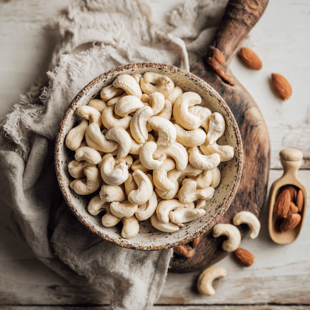 SpiceBloom USDA Organic Indian cashews with large premium whole kernels, bright creamy colour and smooth texture for snacking, cooking and blending.