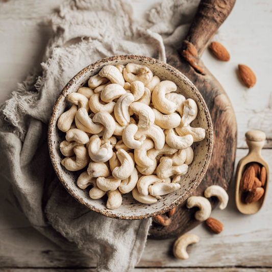 SpiceBloom USDA Organic Indian cashews with large premium whole kernels, bright creamy colour and smooth texture for snacking, cooking and blending.