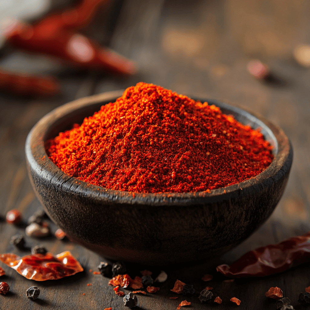 SpiceBloom certified-organic Kashmiri chilli powder from India with vibrant red colour and mild heat for curries, marinades, sauces and spice blends.