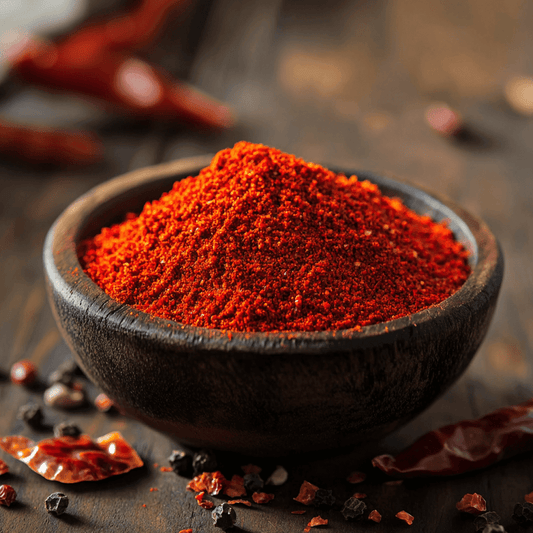 SpiceBloom certified-organic Kashmiri chilli powder from India with vibrant red colour and mild heat for curries, marinades, sauces and spice blends.