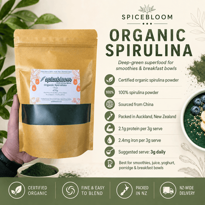 Organic Spirulina Powder (Certified Organic) – Natural Iron & Energy Booster - Spice Bloom