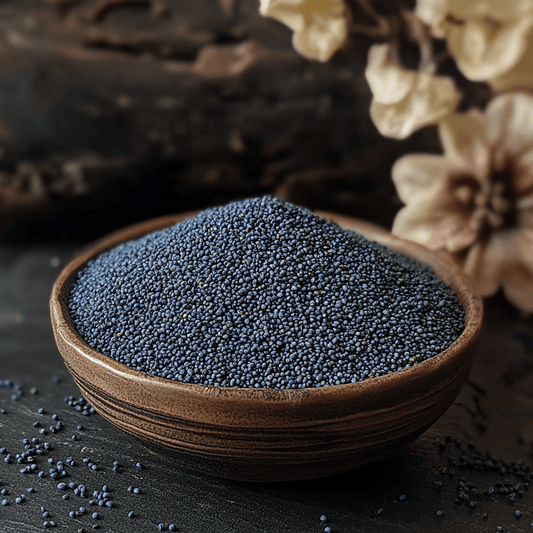 SpiceBloom premium blue poppy seeds from Turkey for lemon muffins, cakes, bagels, breads, pastries and savoury toppings.