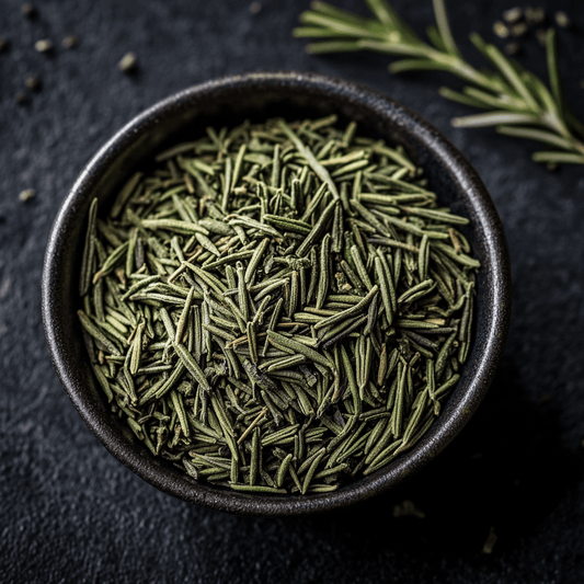 SpiceBloom premium dried rosemary leaves with a piney aromatic flavour for roast potatoes, lamb, poultry, breads, marinades and vegetables.