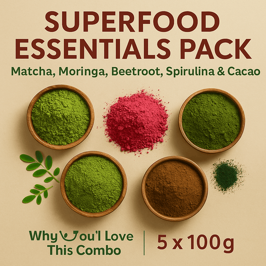 Superfood Essentials Pack – Matcha, Moringa, Beetroot, Spirulina & Cacao | 5 x 100g | SpiceBloom NZ - Spice Bloom