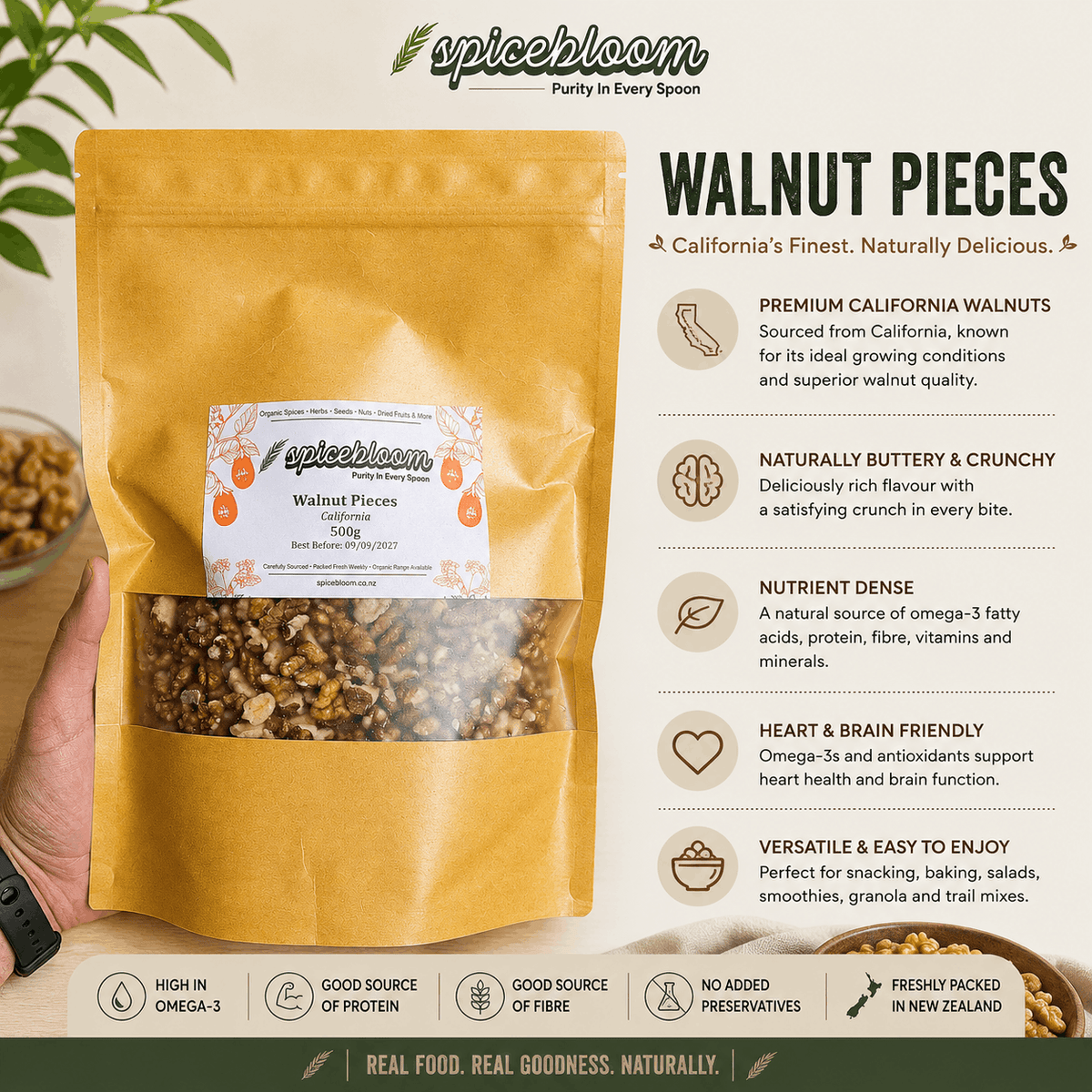 Walnut Pieces – California’s Fresh, Buttery & Naturally Crunchy Nuts | SpiceBloom - Spice Bloom